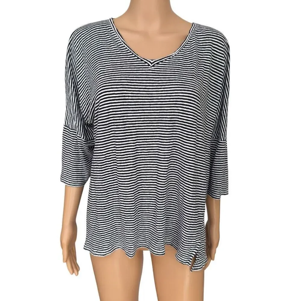 Chico's Women's 100% linen Striped Drop-Shoulder Tunic blouse Size 3/XL